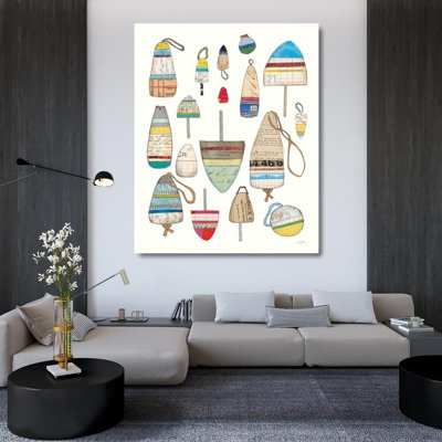 Red Barrel Studio® Prahl, Courtney Gallery Wrapped Canvas Art Titled: Lobster Buoys on White