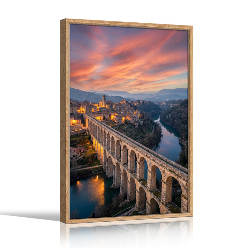 Ensemble de 1 tableau sur toile représentant un aqueduc au coucher du soleil, H 48 po x l 36 po, Naturel