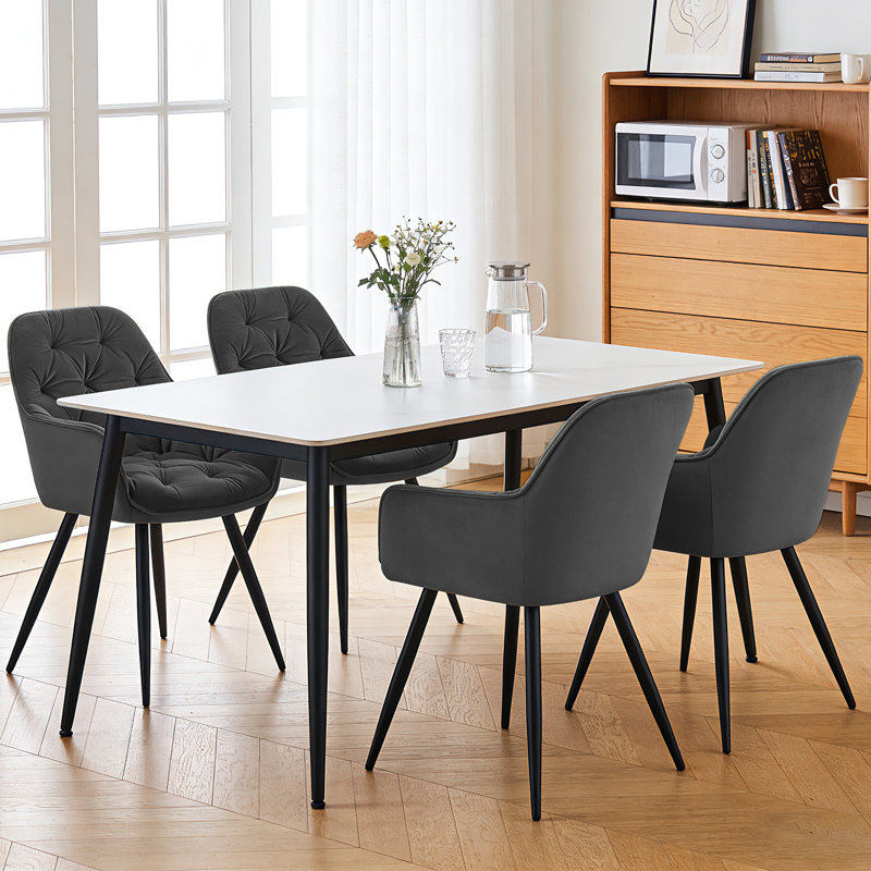 Modern Velvet/Linen Upholstered Dining Chair With Arm, Grey Velvet
