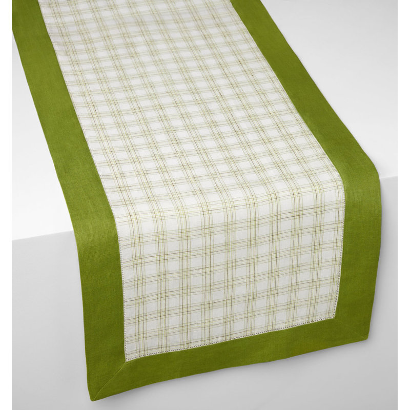 Mikelina Plaid Table Runnner, 15" W x 108" L, Fern