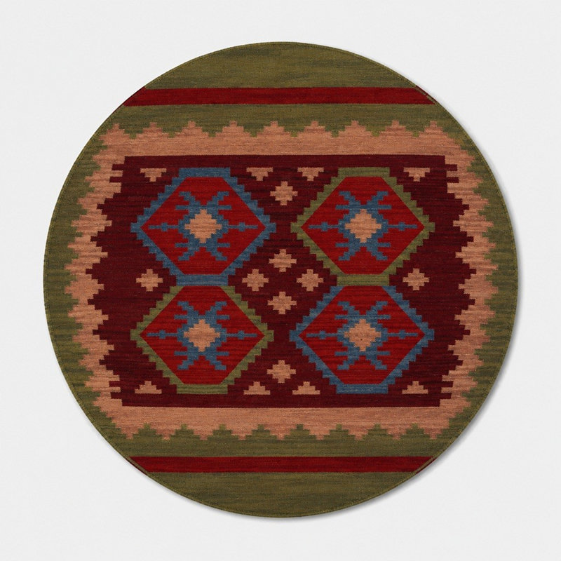 Tapis kilim en laine tissés à la main et à plat Alixia, Rond 8 pi
