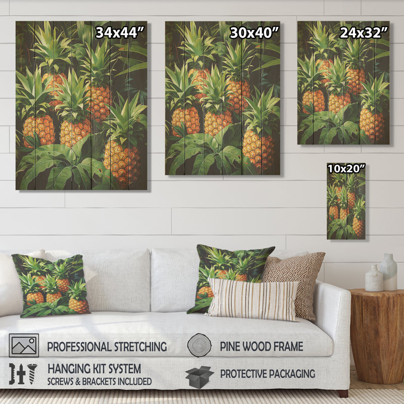 Golden Golden Paradise III - ananas sur bois, H 20 po x l 10 po