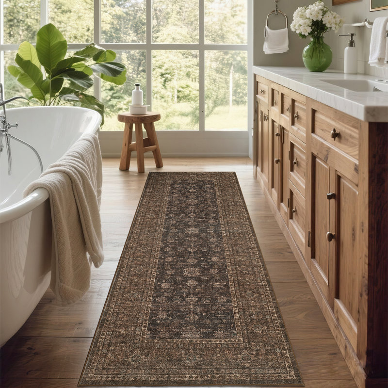 Washable Rug Vintage Rug with Non Slip TPR Backing, Traditional Oriental Carpet, Low Pile Thin Foldable Floor Covering, Soft Non Shedding Printed Mat for Living Room Bedroom Nursery