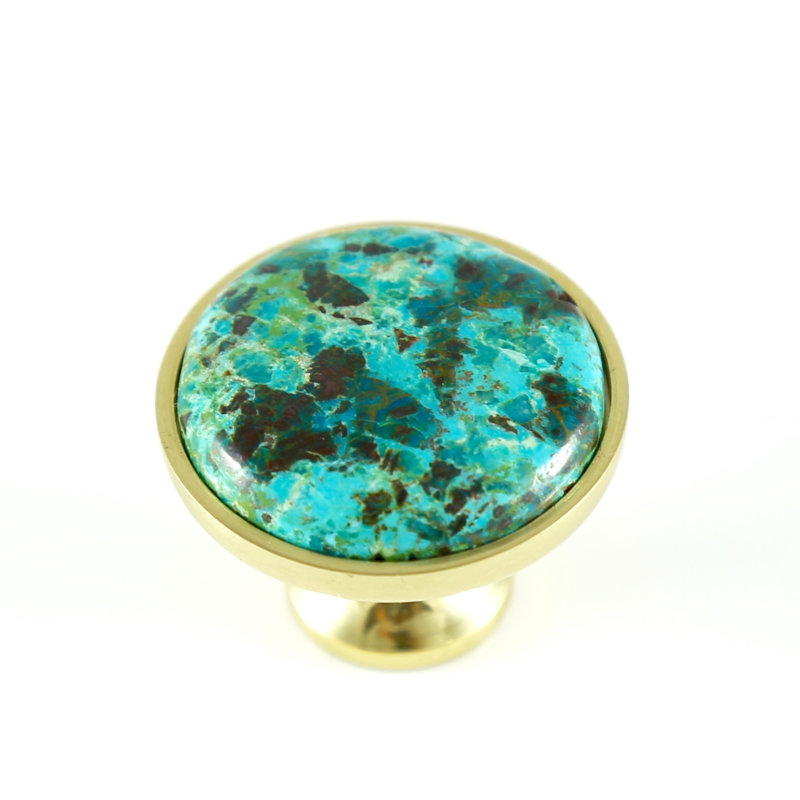 Mushroom Knob, Brass/Chrysocolla