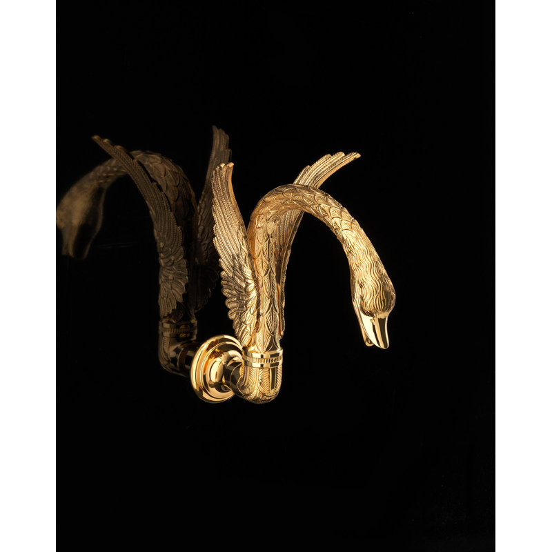 Swan Wall Mounted Bathroom Faucet, 24K Gold