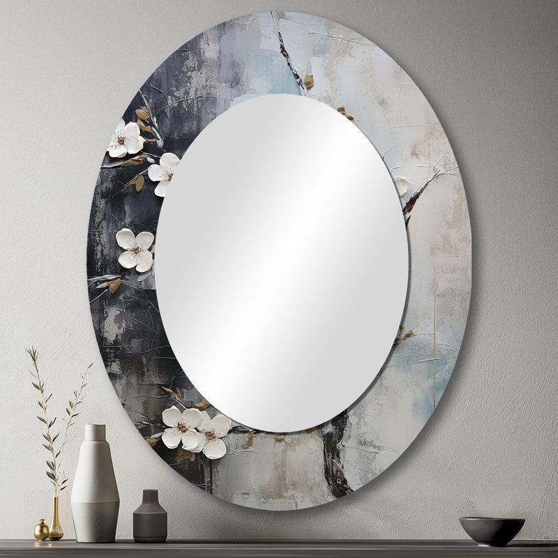 Pomme de fleur Harmony - miroir décoratif ovale blanc, 43" x 33"