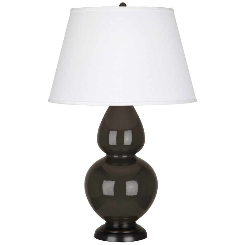 Double Gourd Table Lamp, White , Matte Steel Blue/Antique Silver