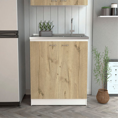 Évier utilitaire Oklahoma, armoire à deux portes, comptoir en acier inoxydable