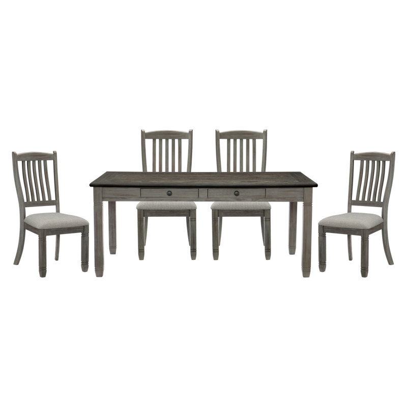 Celie 4 - Person Four Leg Dining Set, Dark Gray, Antique Gray, Dark Gray/White
