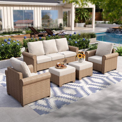 Rattan 7 - Person Seating Group with Cushions