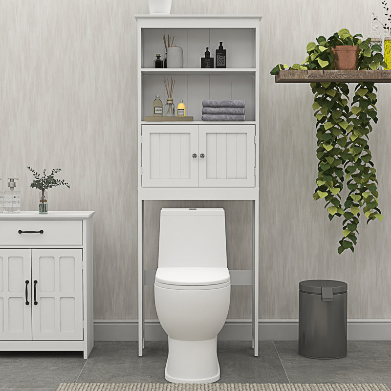 White Over-the-Toilet Storage Rack with Doors and Shelves