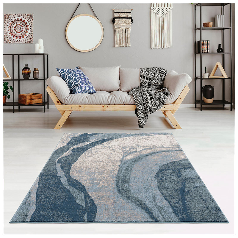 Tapis abstrait à vagues abstraites, Rectangle 5 pi 3 po x 7 pi