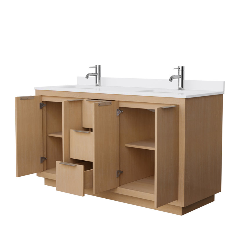 Ensemble de meuble-lavabo double 60 po Maroni, Marbre de culture blanc, Nickel brossé