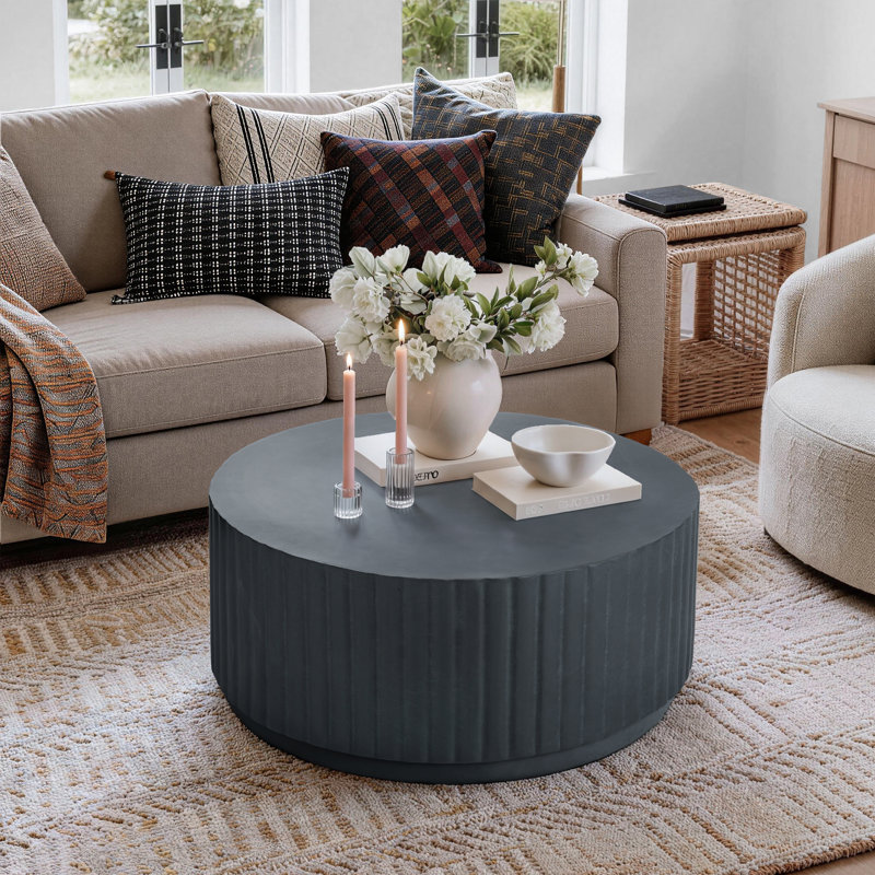 Albert Round Fluted Coffee Table, Black