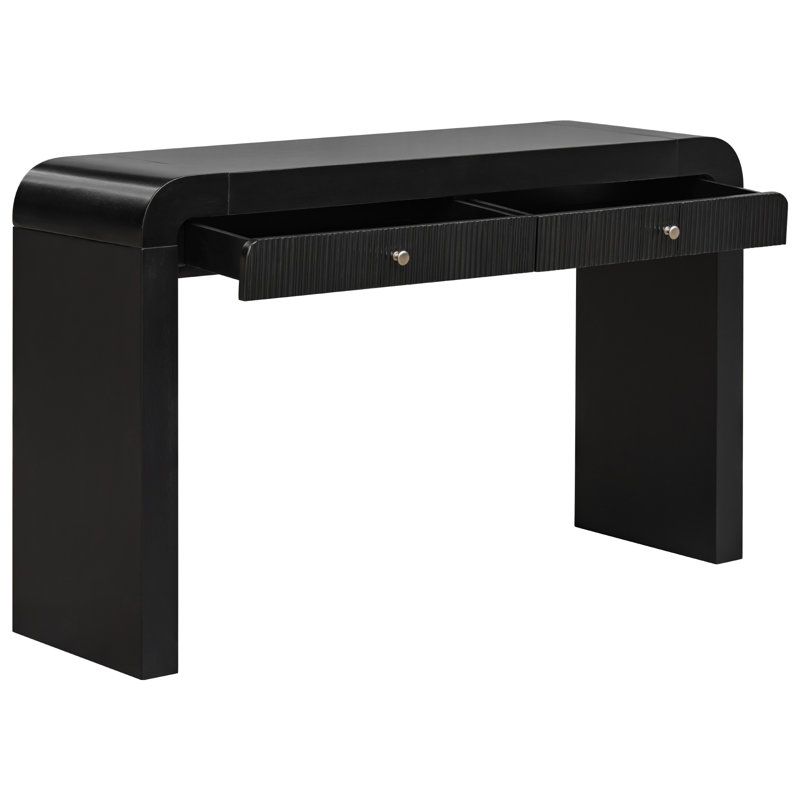 Rustic Console Sofa Table With Fluted Drawer Front For Entryway And Living Room, Black