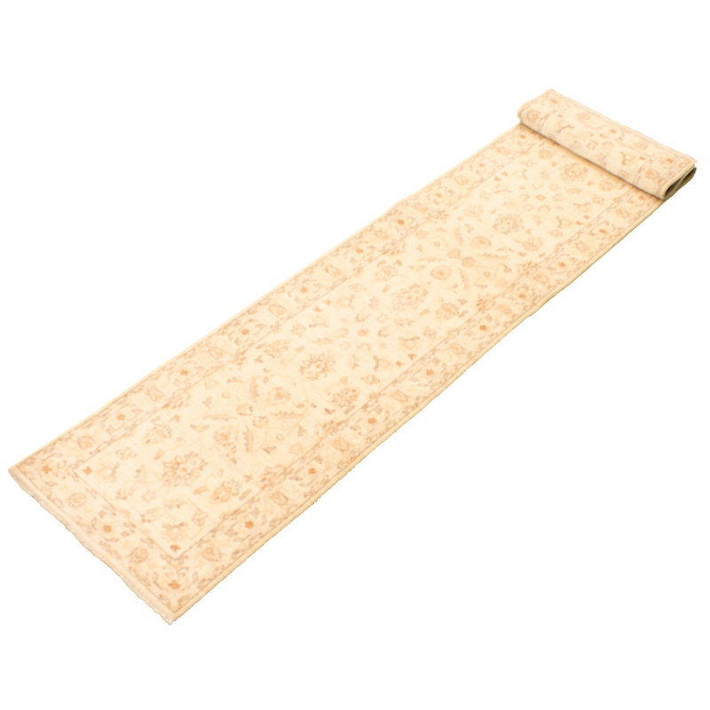 Tapis de couloir ivoire en laine noué à la main de conception unique 2 pi 6 po x 11 pi 5 po Haenchen