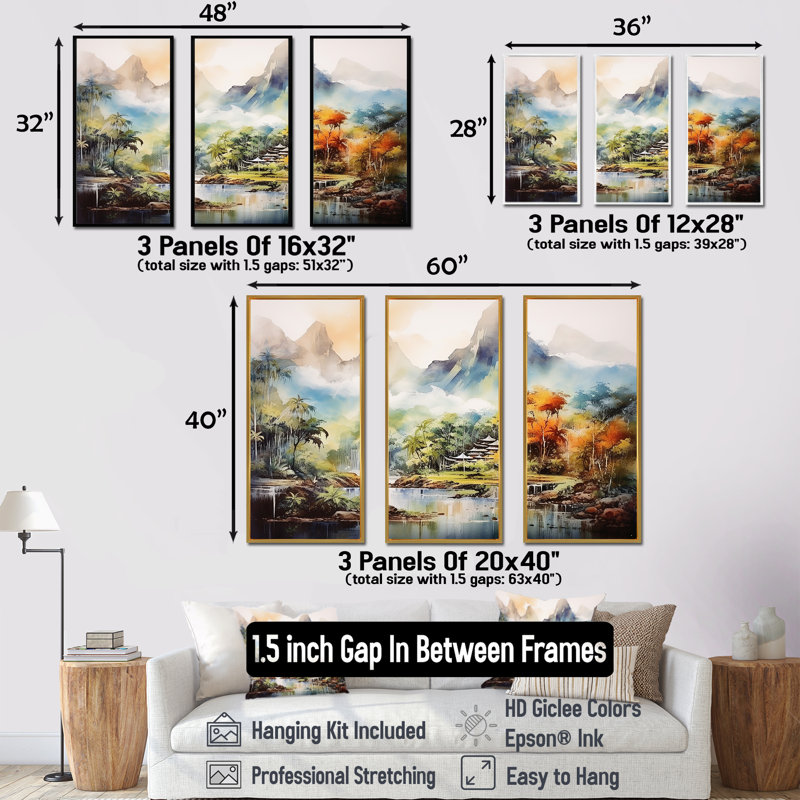Paysage de montagne indonésien - Art mural Indonésie, H 28 po x l 36 po, Cadre flottant noir