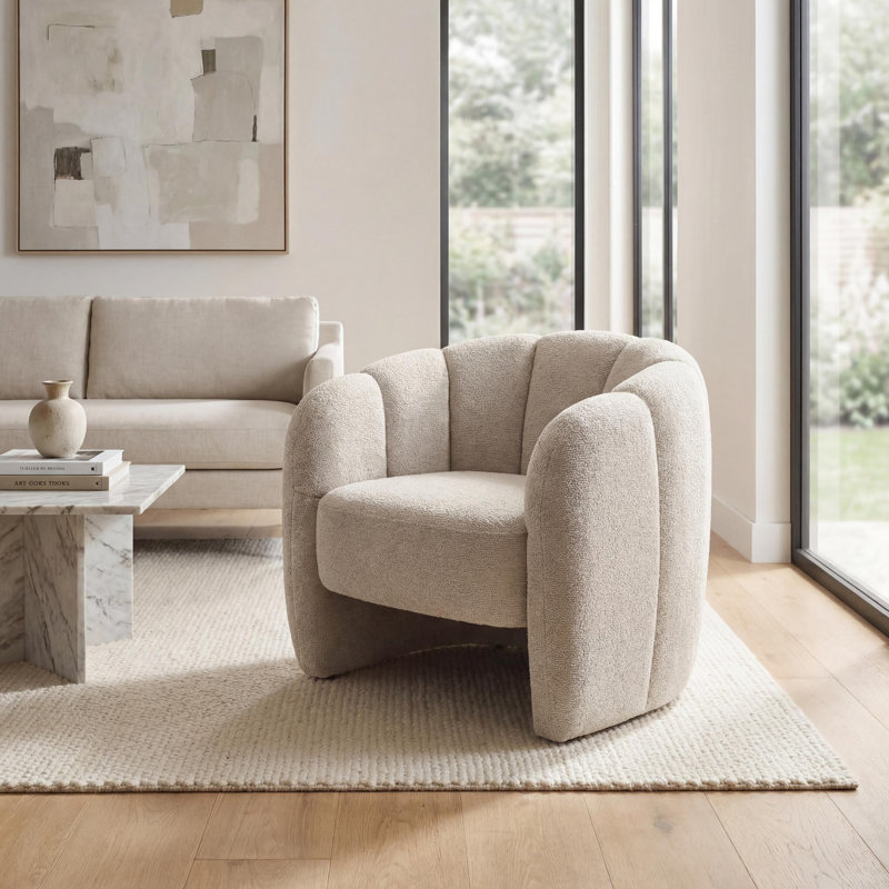 Upholstered Fabric Accent Chair, Beige