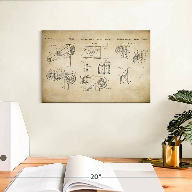 Laelle Hair Drying Device 1977 Patent, 8" H x 12" W