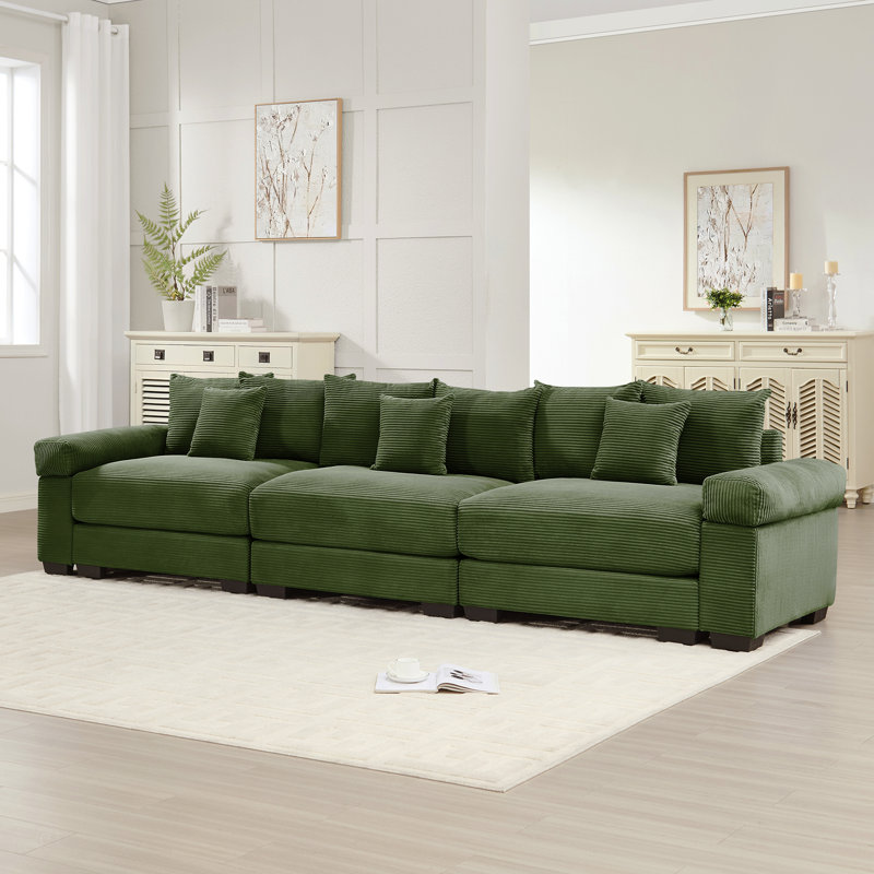 Canapé modulaire surdimensionné de 130 po en forme de nuage, canapé 3 places en velours côtelé de qualité supérieure avec accoudoirs très épais, coussin ergonomique, conception ergonomique et assemblage facile, idéal pour les salons, vert