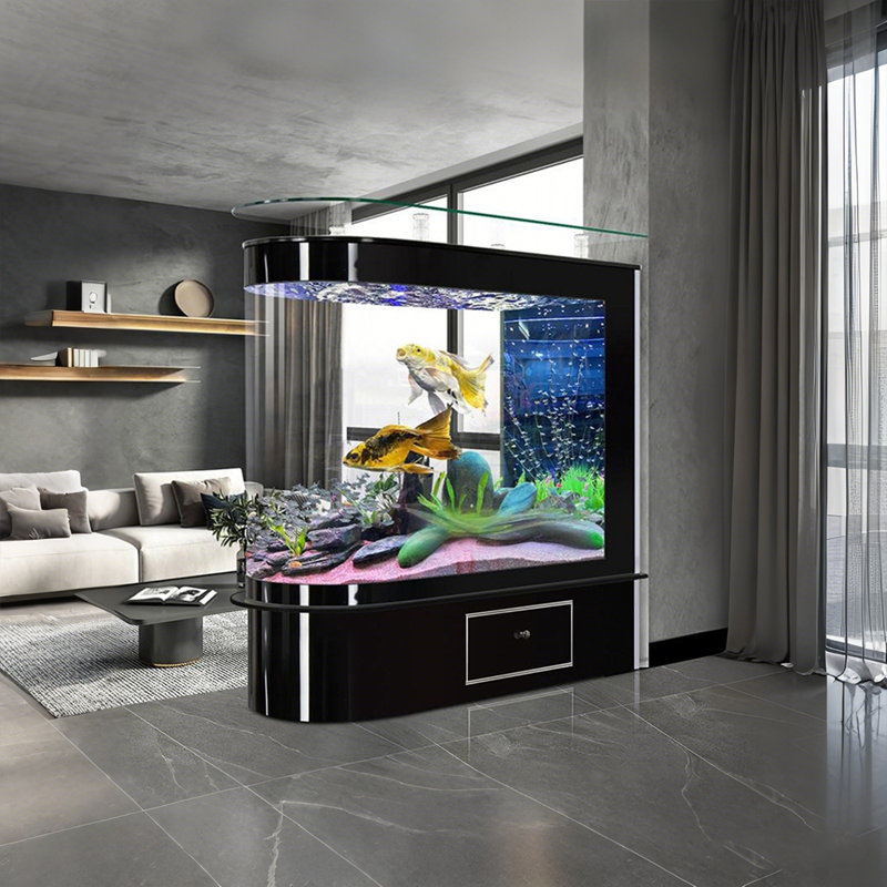 Grand aquarium vertical flottant sur pied noir de 39,37 po, 54.33" H x 39.37" W x 15.75" D