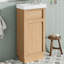 Meuble-lavabo de 15,75 po avec lavabo réversible en résine, armoire en panneau de fibres à densité moyenne avec tablette réglable et porte à pousser, finition en mélamine grain de bois, porte réversible, style rustique pour petits espaces