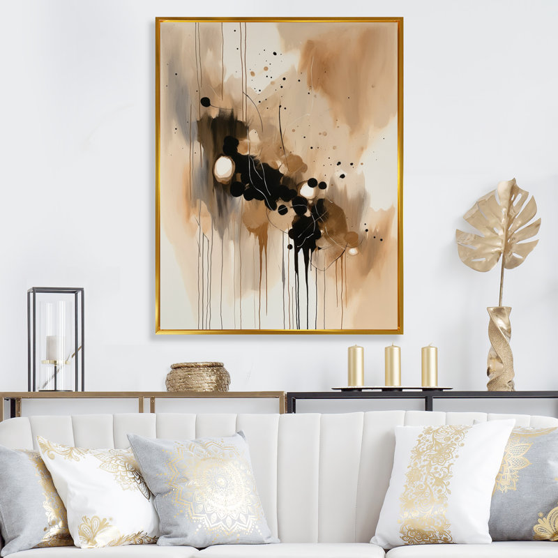 " Brown Mindful Abstraction IV ", 34" W x 44" H, Gold Floater Framed