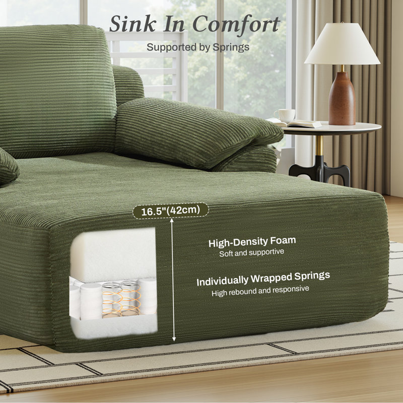 68" L X 48" W Oversized Chaise Lounge Chair Corduroy Upholstered Sleeper Sofa Bed With Wide Pillow Armrest - No Assembly Required