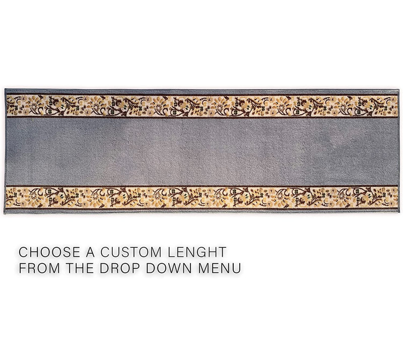 Custom Size Runner Rug Choose Your Length Flower Bordered Design Gray Color, Runner 2'2" x 5'