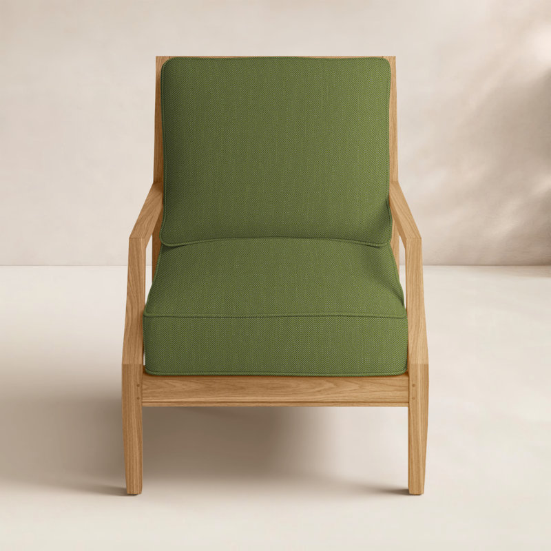 Haley Teak Lounge Chair - Natural Teak, Natural Teak, Welt + Standard fill, Linen Forest