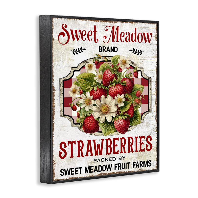 Art de giclée Sweet Meadow Strawberries par Creatif Belle, H 14 po x l 11 po, Giclée encadrée noir minuit