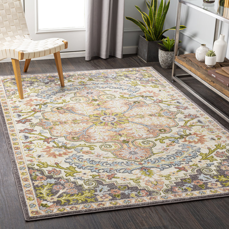 Jamieson Oriental Charcoal/Cream Area Rug, Rectangle 7'10" x 10'3"