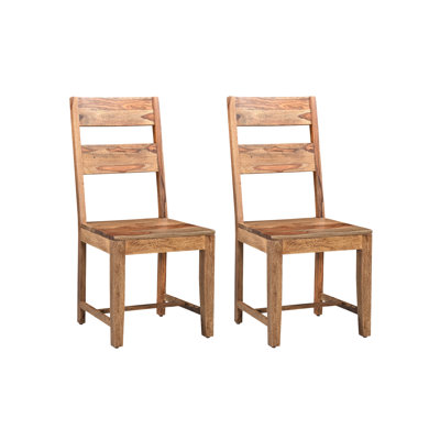 Set of Two Brown Solid Wood Ladder Back Dining Side Chairs