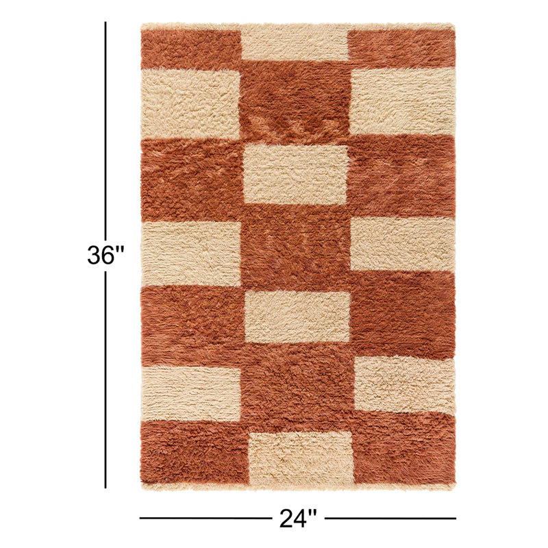 Anemone Checkered Wool Shag Rug, Rectangle 2' x 3'