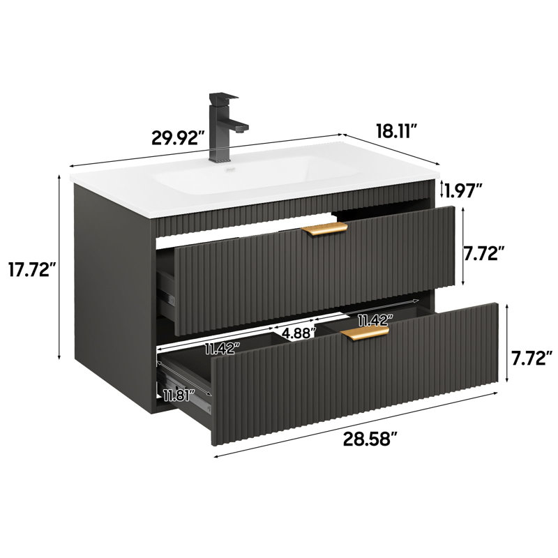Bathroom Vanity With Sink Combo, Black, 30"