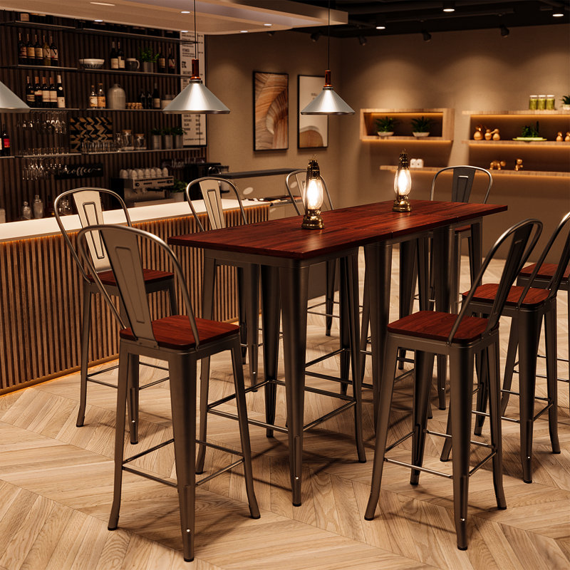Youngtown 3-Piece Counter Height Bar Set with Metal Frame and Wood Seat