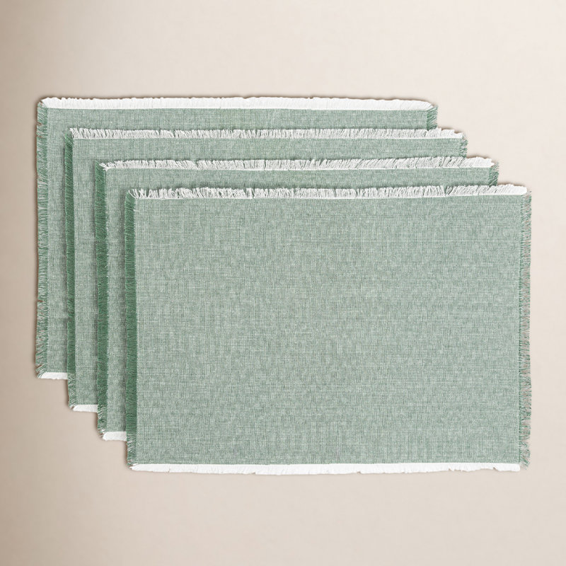 Ensemble de 4 napperons en chambray, Vert