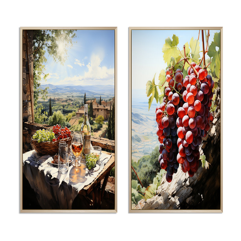 «Vineyard Rendezvous In Rioja», 2 pièces, Encadrement brun, H 40 po x l 40 po