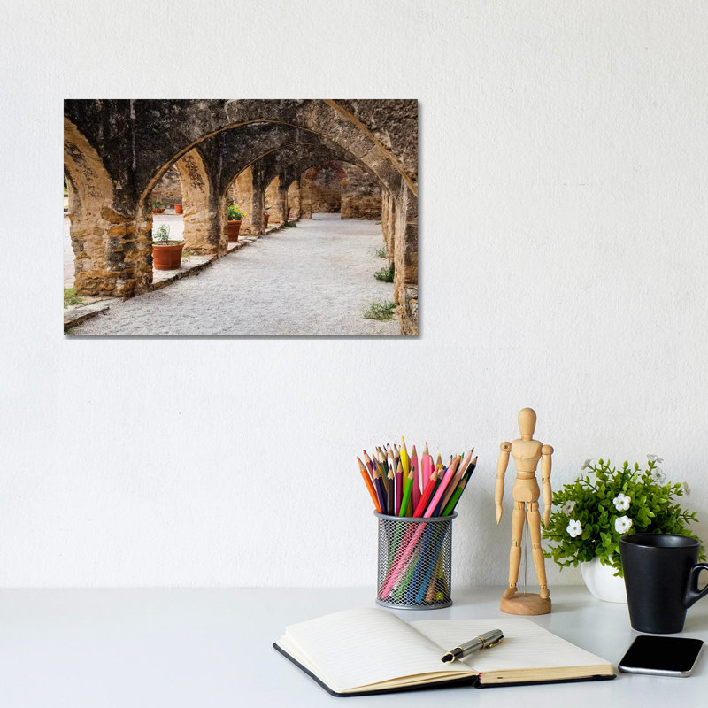 Arched Portico At Mission San Jose In San Antonio by Larry Ditto - Wrapped Canvas Print, 20.32 cm H x 30.48 cm W