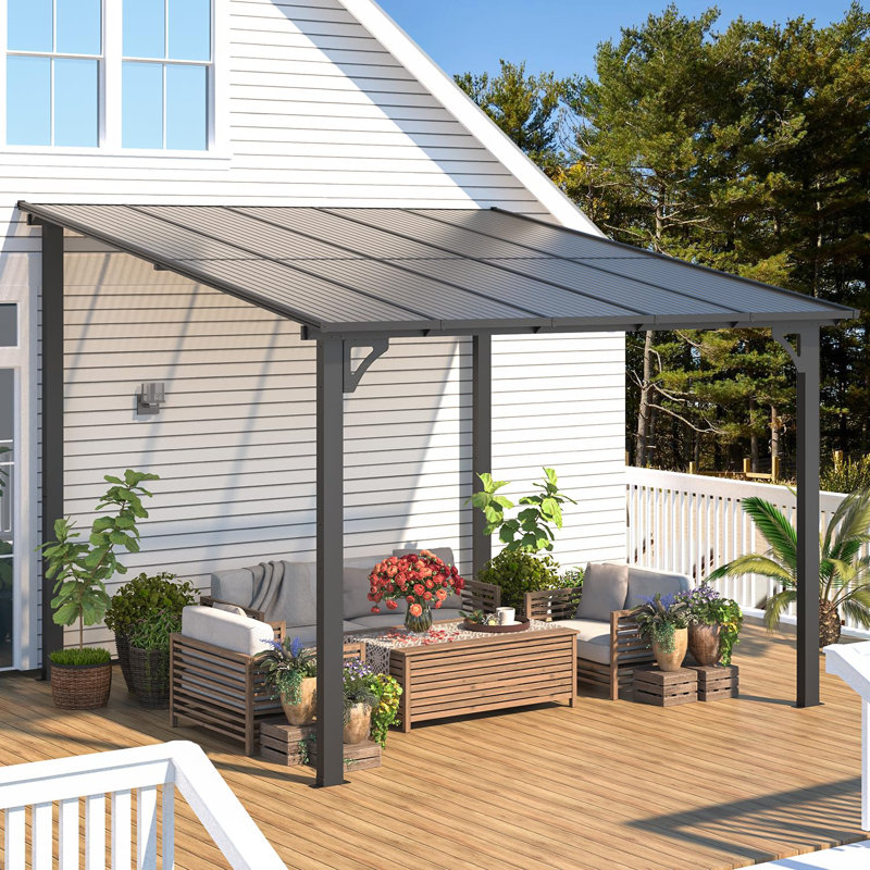 Mandalc Aluminum Pergola with Canopy, Black, 304.8cm x 304.8cm