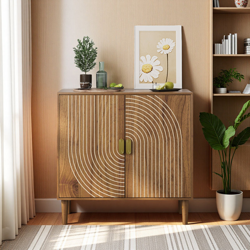 Buffet en bois avec rainure de conception, buffet avec rangement et armoire d'appoint multifonctionnelle