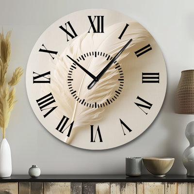 Delicate White Boho Feather - Feathers Black Face Wall Clock