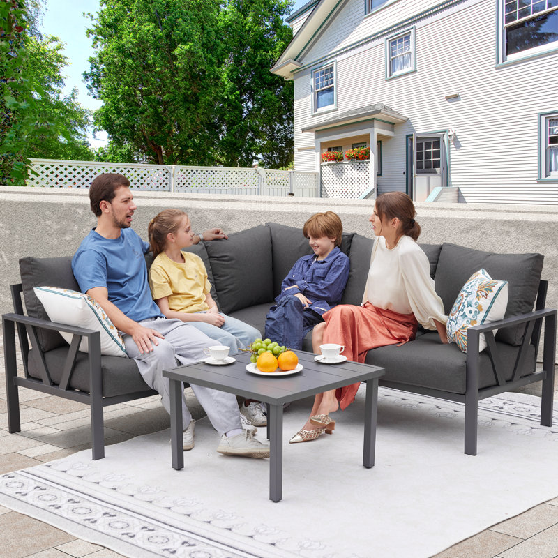 Ensemble de conversation modulaire avec coussins 6 pièces Aashriya, Gris