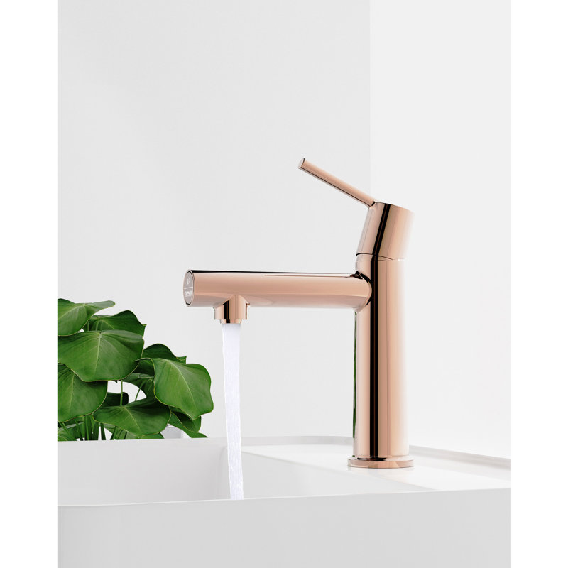 Robinet de salle de bain moderniste à fixation sur comptoir en or rose - 1 trou, poignée simple, débit d'eau efficace, revêtement anticorrosion, procédé d'installation pratique, mode évier à fixation moderne, placage, technique de l'utilisateur
