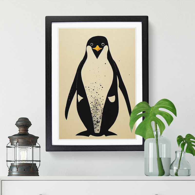 Penguin Painting Pattern - Single Picture Frame Print, 64cm H x 46cm W x 2cm D, Black
