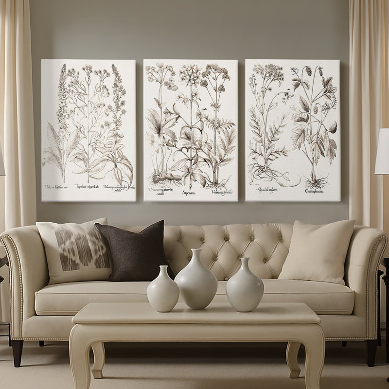 Sépia Besler Botanicals 9 - Toile tendue sur mesure - 3 pièces