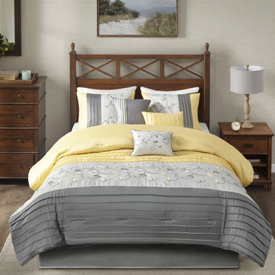 Édredon très grand jaune 7 pièces - Literie brodée et à texture douce, détails de broderie,