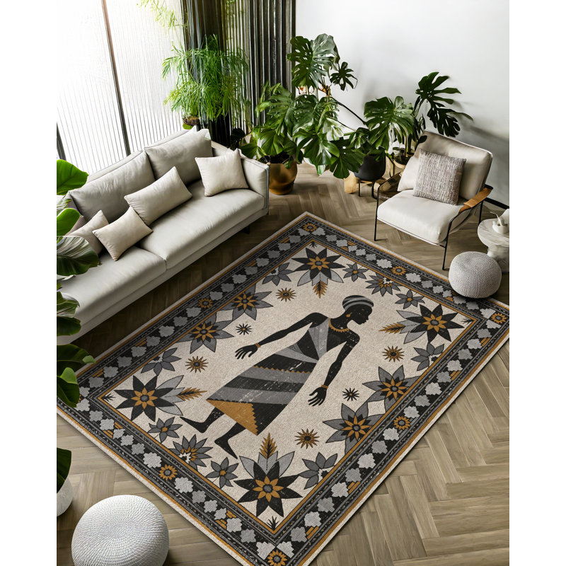 Annie Collection Digital Print Cotton-Polyester Gray Human Figured Floral Rug, Runner 5'3" x 16'5"