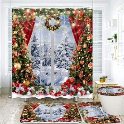 4-Piece Vintage Floral Portrait Bathroom Shower Curtain & Rug Set