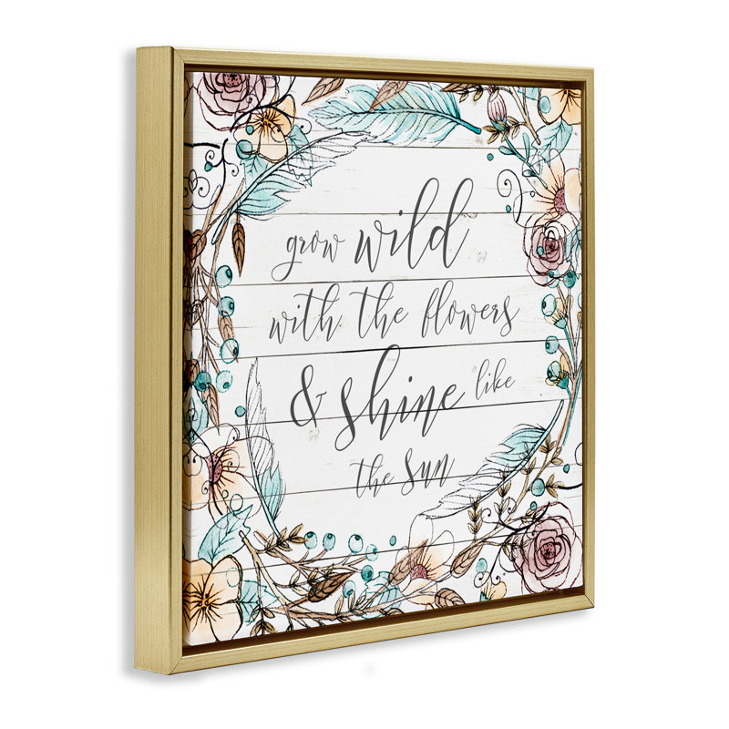 Cadre flottant «Grow Wild With Flowers», conception par SD Graphics Studio, Cadre flottant métallique doré, H 18 po x l 18 po